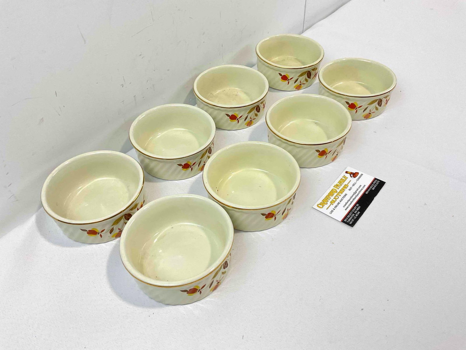8 pcs Vintage Hall China Ceramic Ramekins w/ Autumn Leaf Pattern. Good Condition. See pics. - 2
