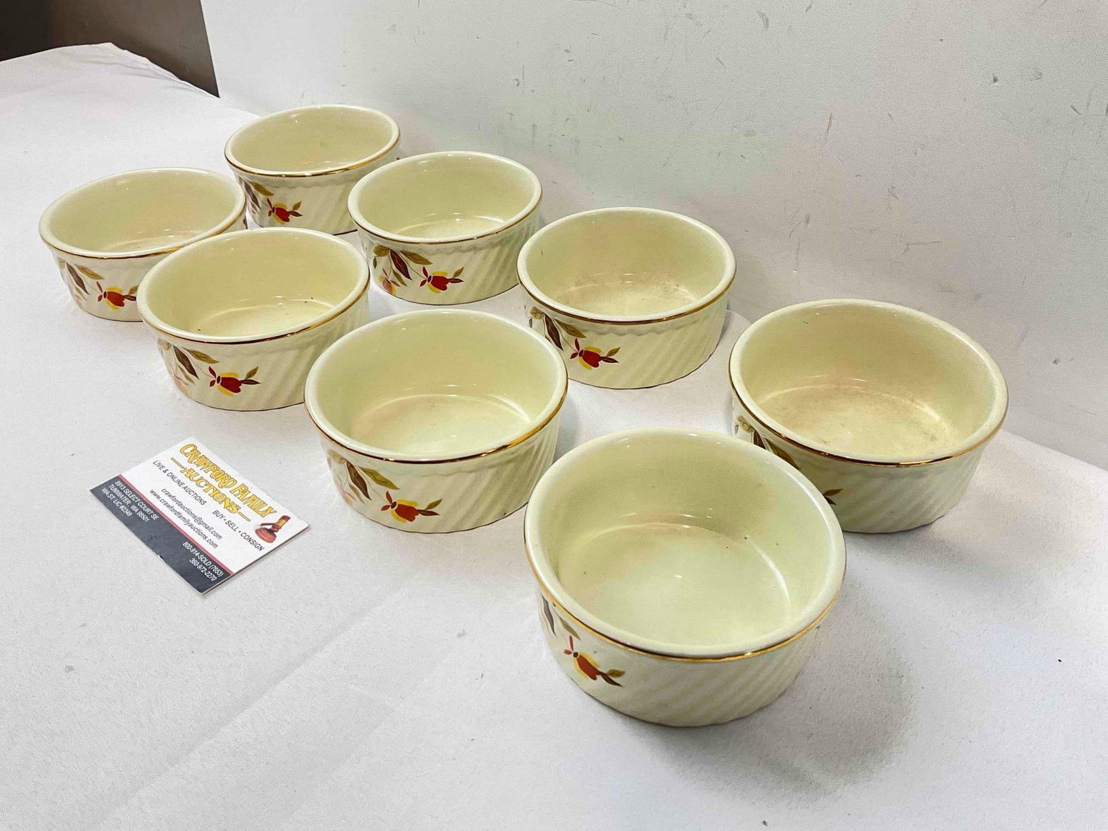 8 pcs Vintage Hall China Ceramic Ramekins w/ Autumn Leaf Pattern. Good Condition. See pics. - 3