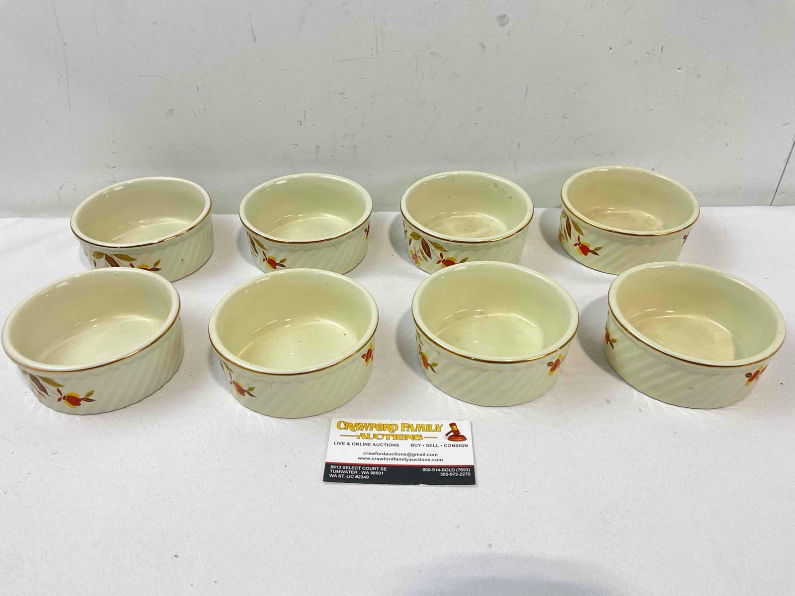 8 pcs Vintage Hall China Ceramic Ramekins w/ Autumn Leaf Pattern. Good Condition. See pics. - 4