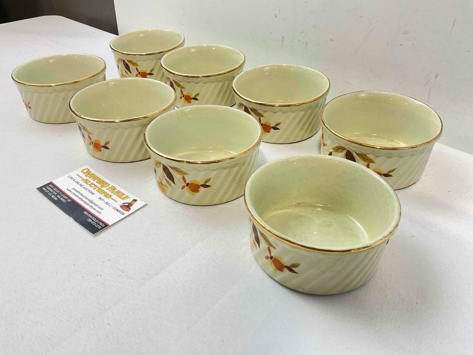 8 pcs Vintage Hall China Ceramic Ramekins w/ Autumn Leaf Pattern. Good Condition. See pics. - 2