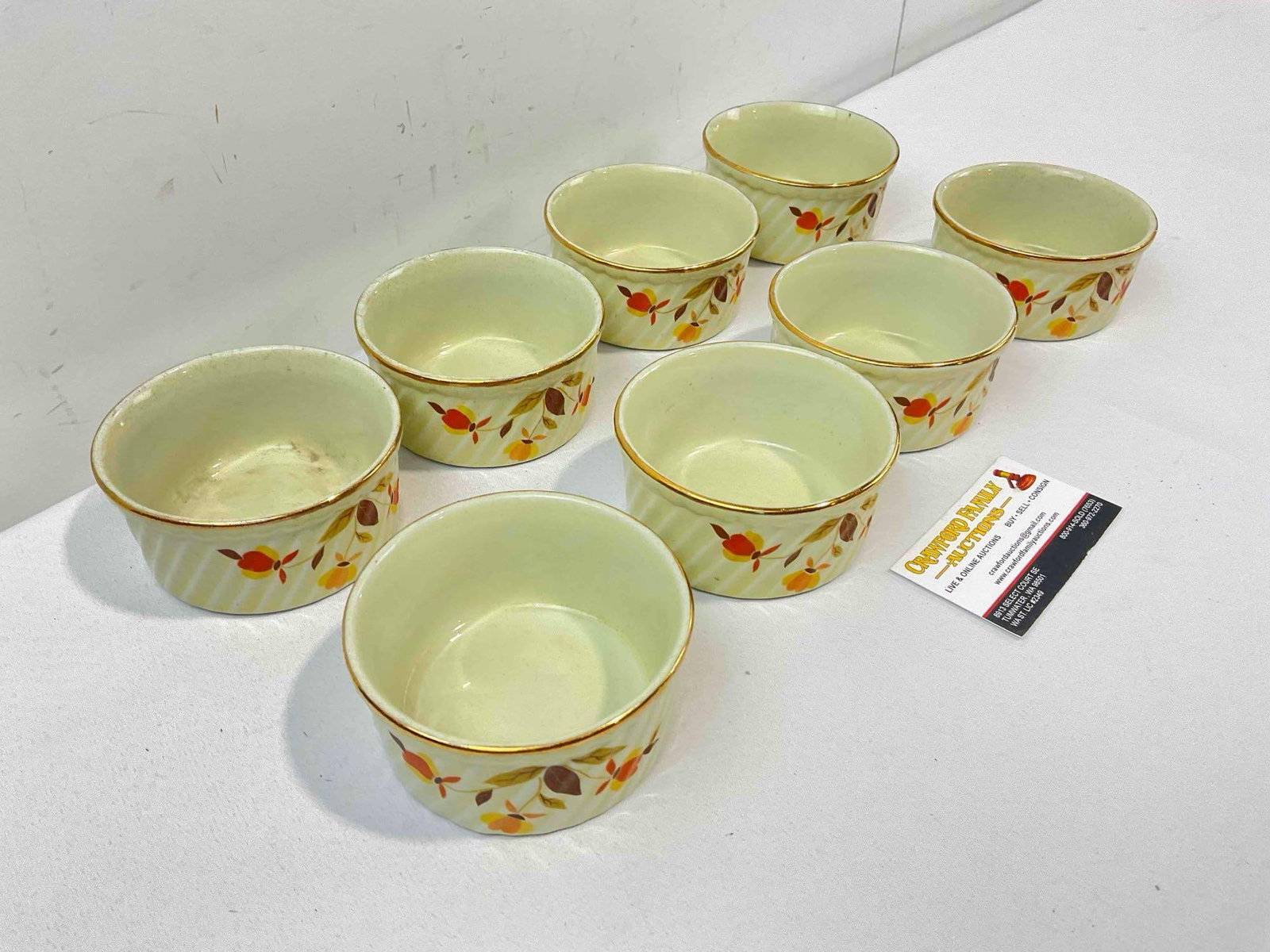 8 pcs Vintage Hall China Ceramic Ramekins w/ Autumn Leaf Pattern. Good Condition. See pics. - 3