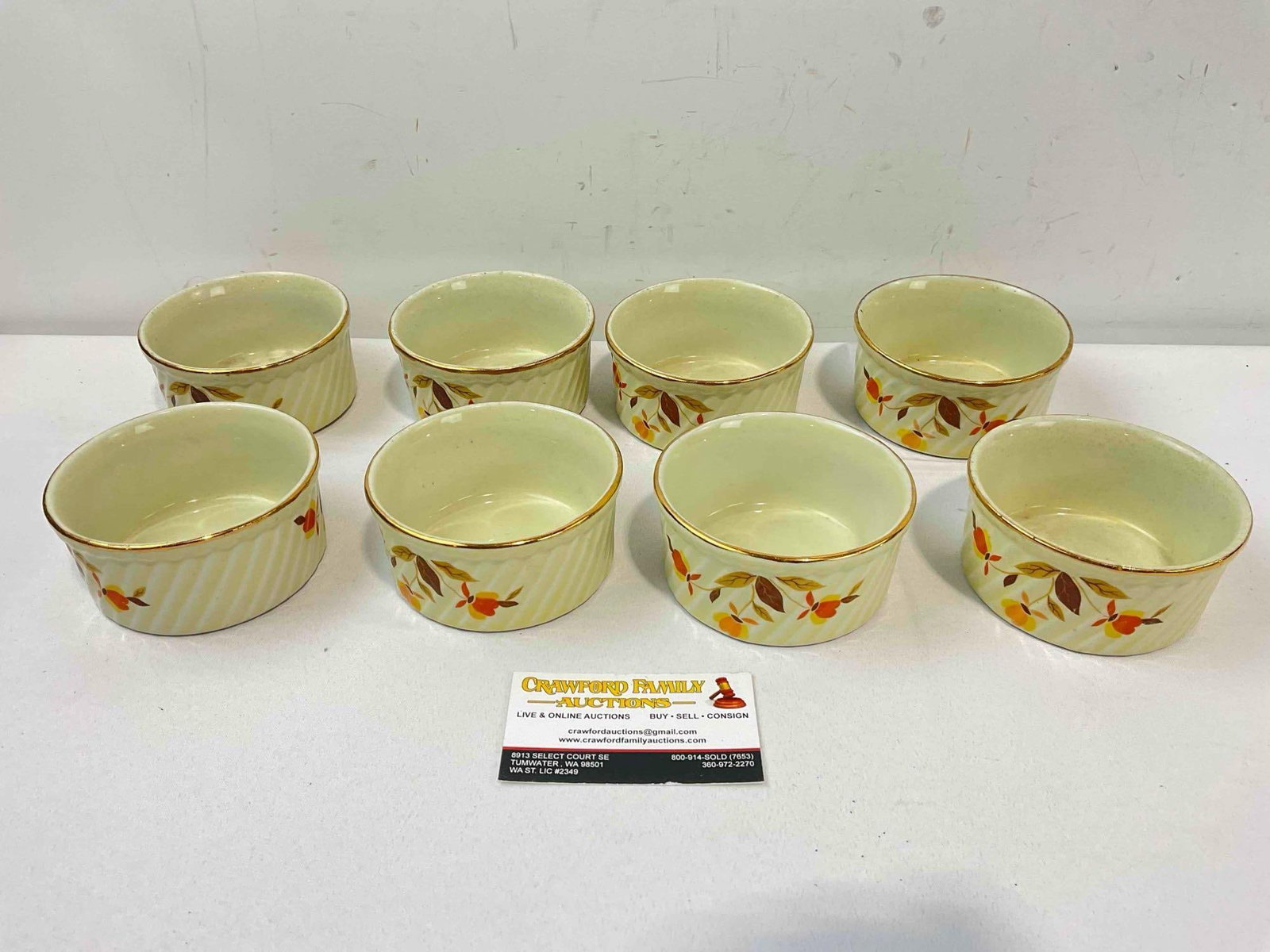 8 pcs Vintage Hall China Ceramic Ramekins w/ Autumn Leaf Pattern. Good Condition. See pics. - 4
