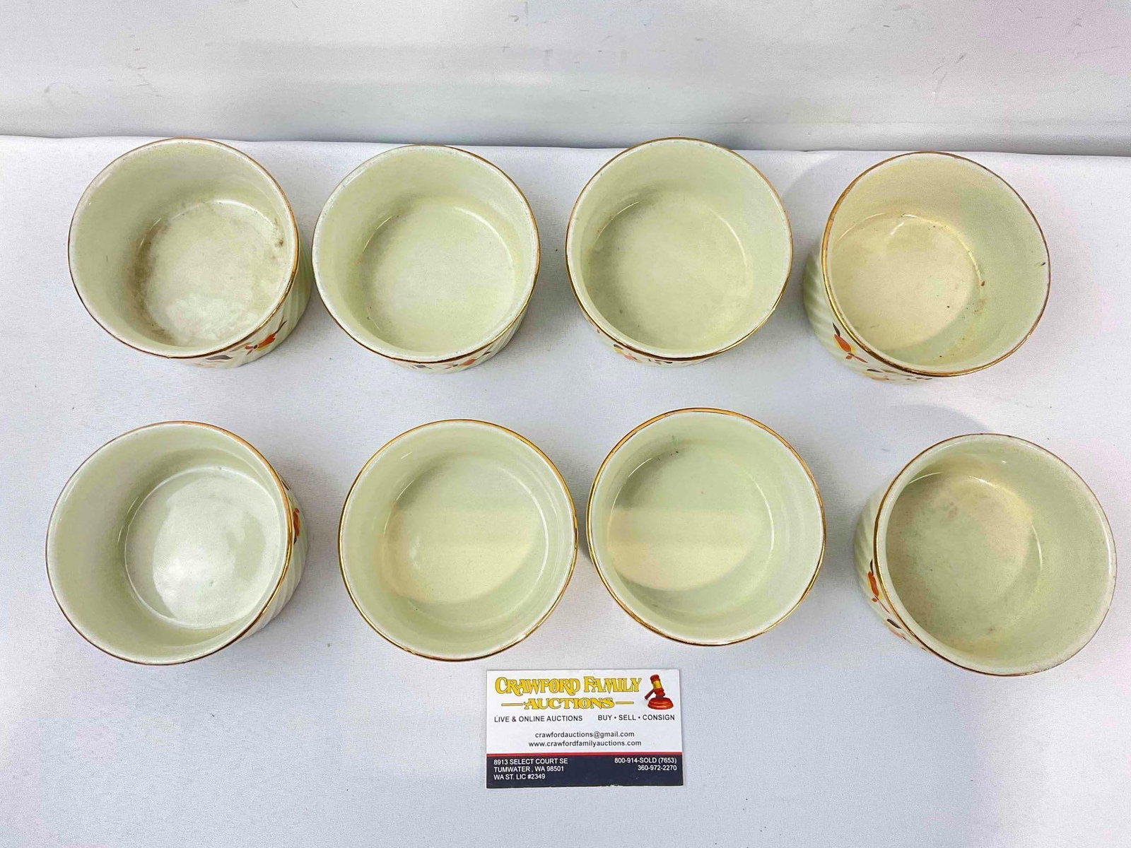 8 pcs Vintage Hall China Ceramic Ramekins w/ Autumn Leaf Pattern. Good Condition. See pics. - 5