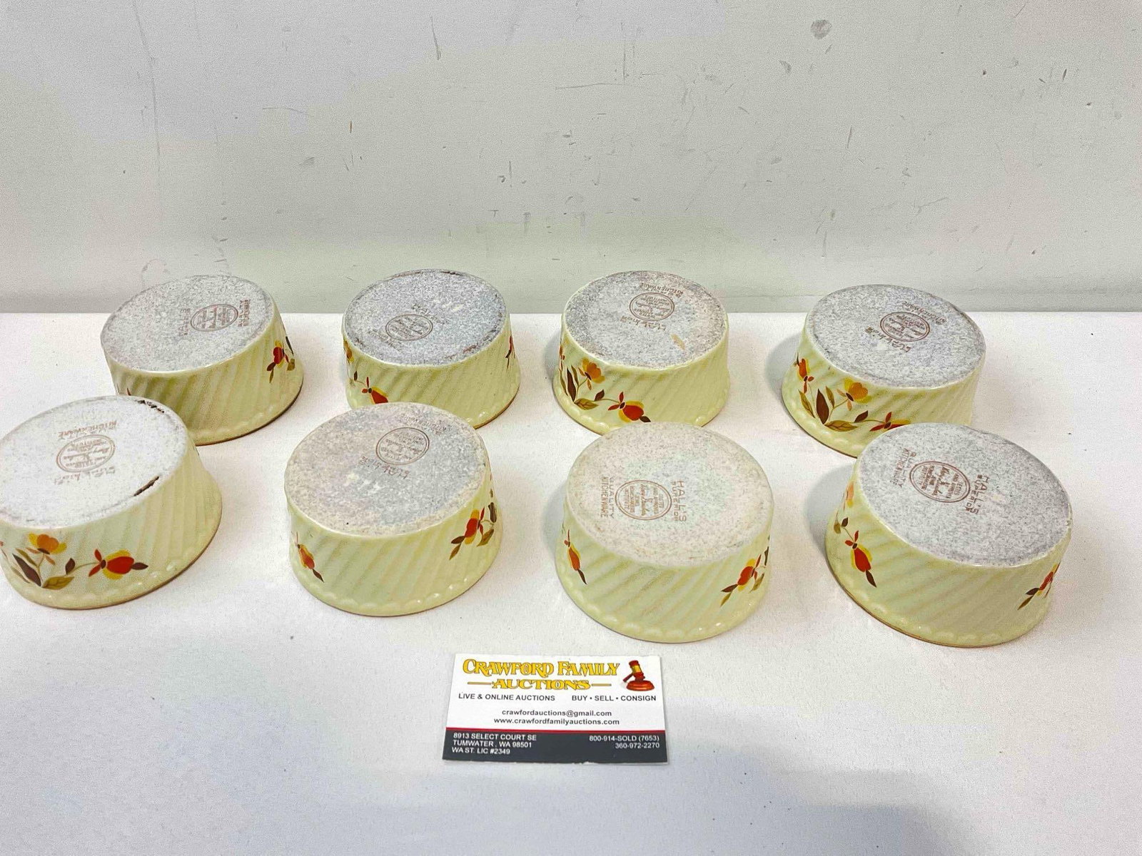 8 pcs Vintage Hall China Ceramic Ramekins w/ Autumn Leaf Pattern. Good Condition. See pics. - 7