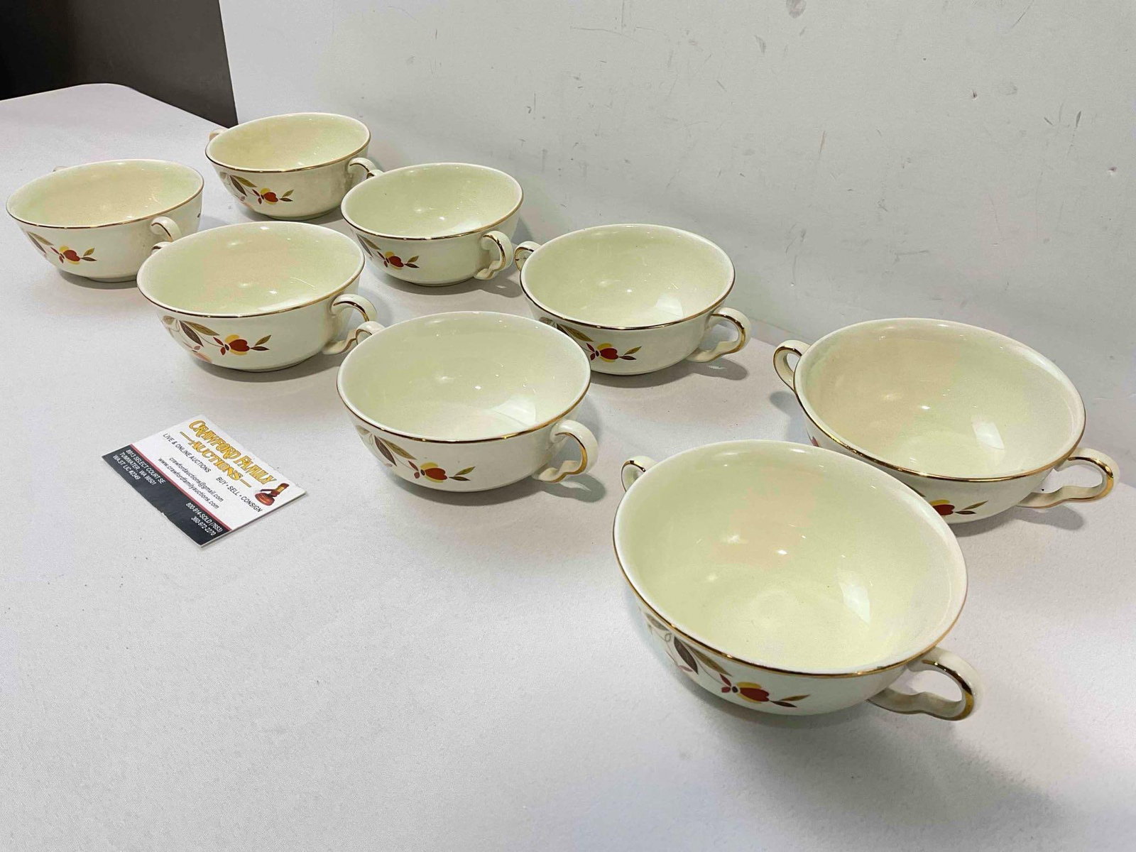8 pcs Vintage Hall China Ceramic Double Handled Soup Bowls in Autumn Leaf Pattern. See pics. - 2