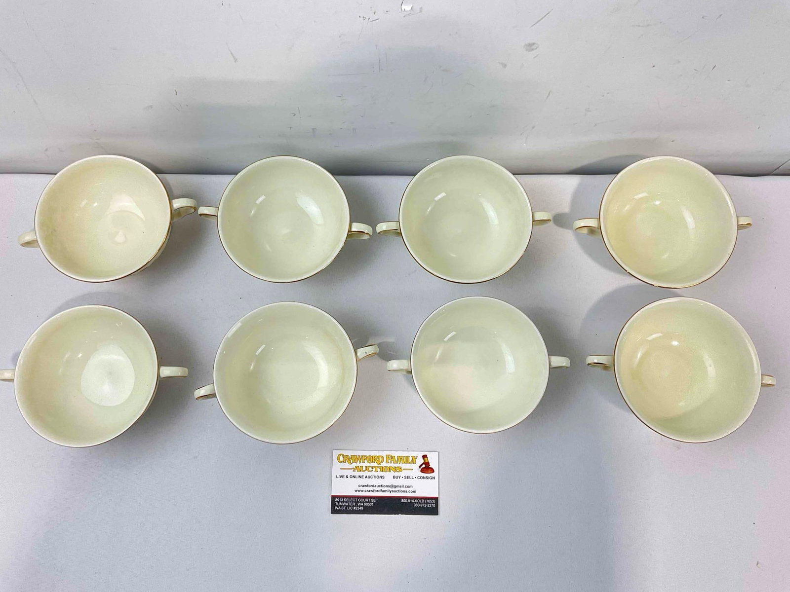 8 pcs Vintage Hall China Ceramic Double Handled Soup Bowls in Autumn Leaf Pattern. See pics. - 4