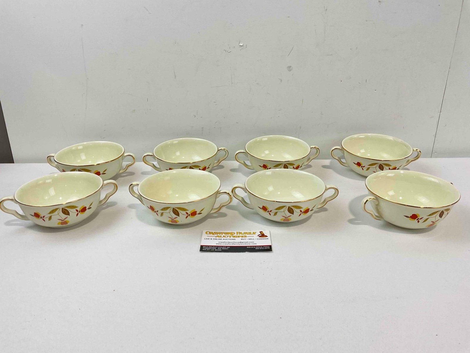 8 pcs Vintage Hall China Ceramic Double Handled Soup Bowls in Autumn Leaf Pattern. See pics. - 5