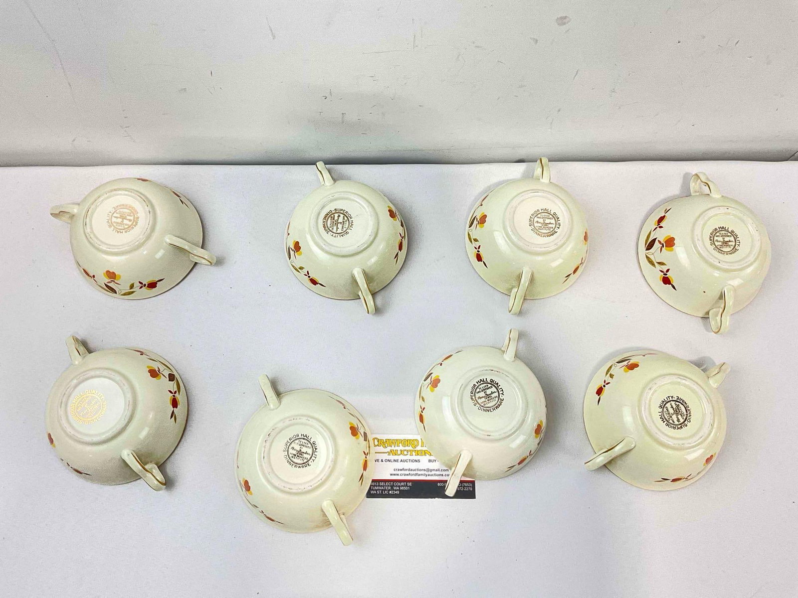 8 pcs Vintage Hall China Ceramic Double Handled Soup Bowls in Autumn Leaf Pattern. See pics. - 6