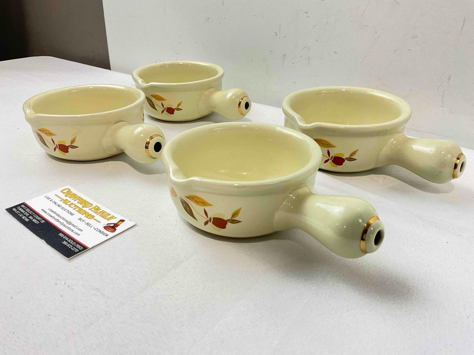 4 pcs Vintage Hall China Ceramic Gravy Sauce Boats w/ Autumn Leaf Design. Good Condition. - 2
