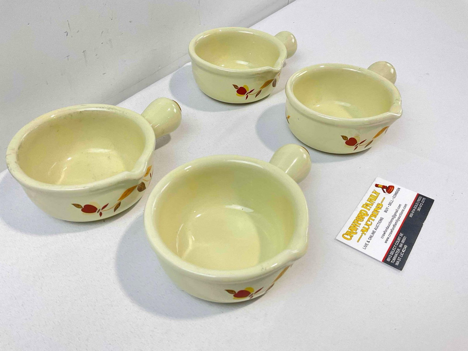 4 pcs Vintage Hall China Ceramic Gravy Sauce Boats w/ Autumn Leaf Design. Good Condition. - 3