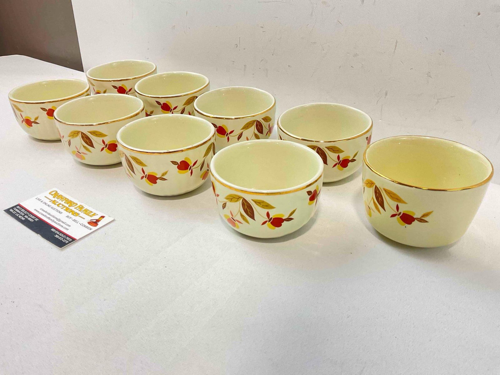 9 pcs Vintage Hall China Ceramic Custard Bowls in Autumn Leaf Pattern. Good Condition. See pics. - 2