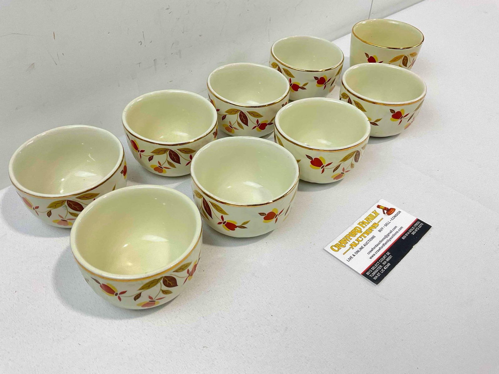 9 pcs Vintage Hall China Ceramic Custard Bowls in Autumn Leaf Pattern. Good Condition. See pics. - 3