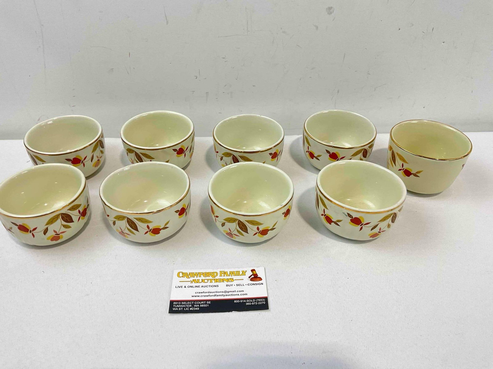 9 pcs Vintage Hall China Ceramic Custard Bowls in Autumn Leaf Pattern. Good Condition. See pics. - 4