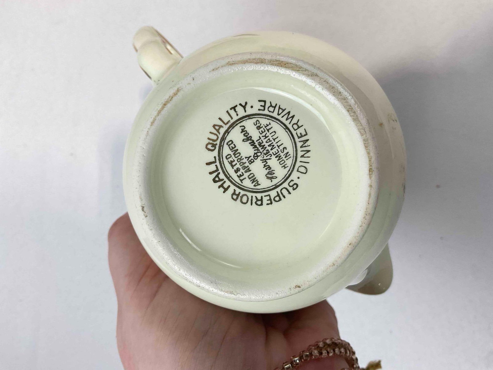 2 pcs Ceramic Assortment w/ Hall China's Autumn Leaf Design, 1x Marked Hall. Good Condition. - 5