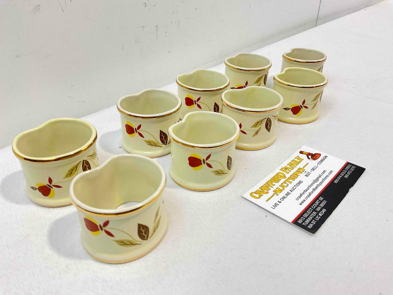 9 pcs China Specialties Ceramic Napkin Rings w/ Hall China's Autumn Leaf Design. See pics. - 3