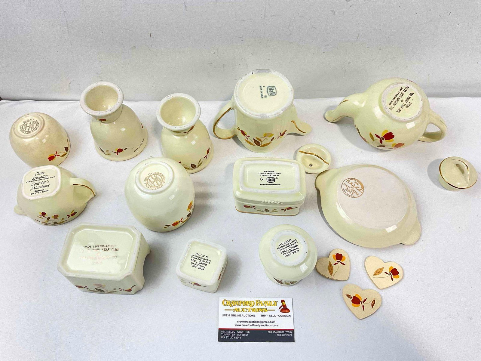 15 pcs Hall China's Autumn Leaf Design Assortment, 12x Ceramic & 3x Wood. Good Condition. - 4