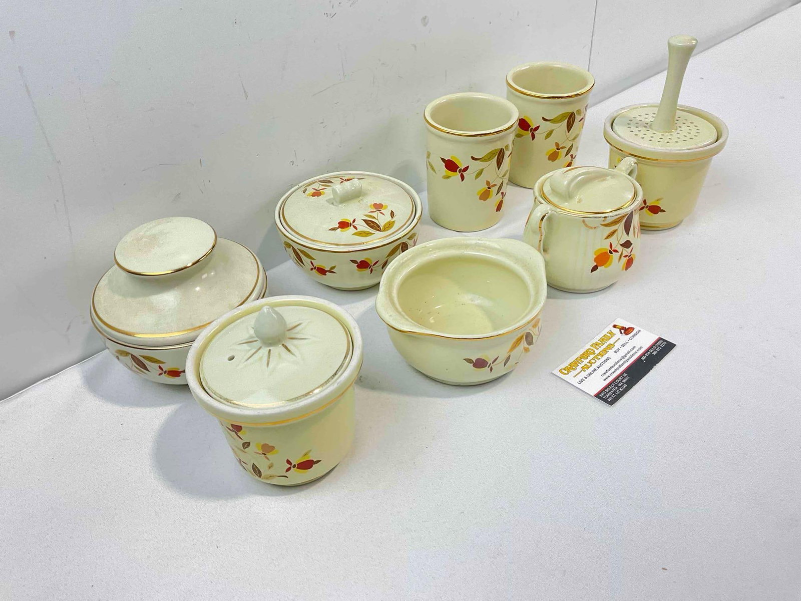 8 pcs Vintage Hall China Ceramic Assortment w/ Autumn Leaf Design, incl. Jars & More! See pics. - 3