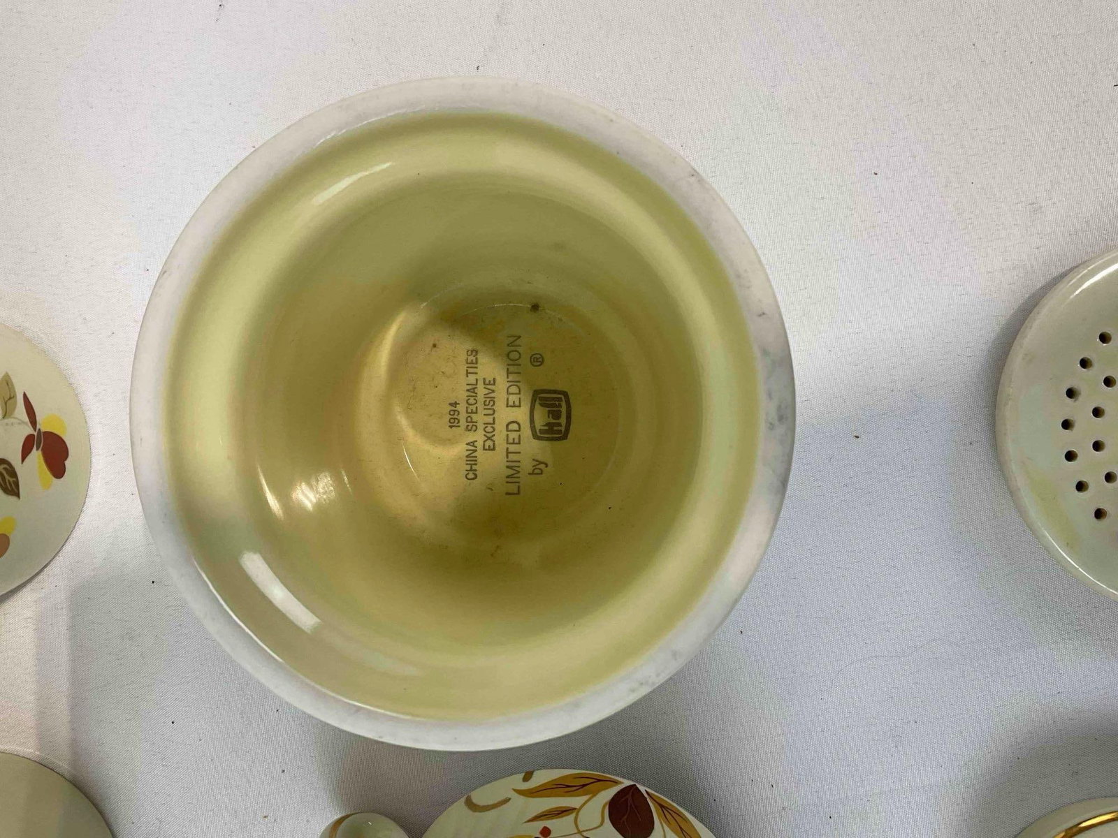 8 pcs Vintage Hall China Ceramic Assortment w/ Autumn Leaf Design, incl. Jars & More! See pics. - 5