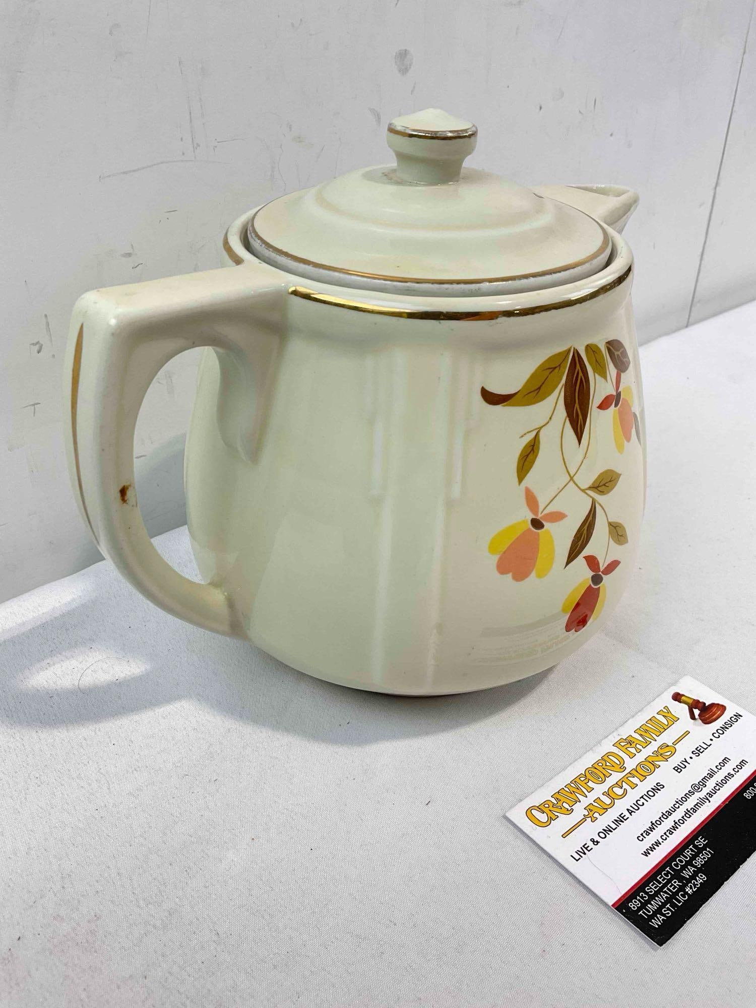 Vintage Hall China Ceramic Coffee Pot w/ Autumn Leaves Design. Good Condition. See pics. - 3
