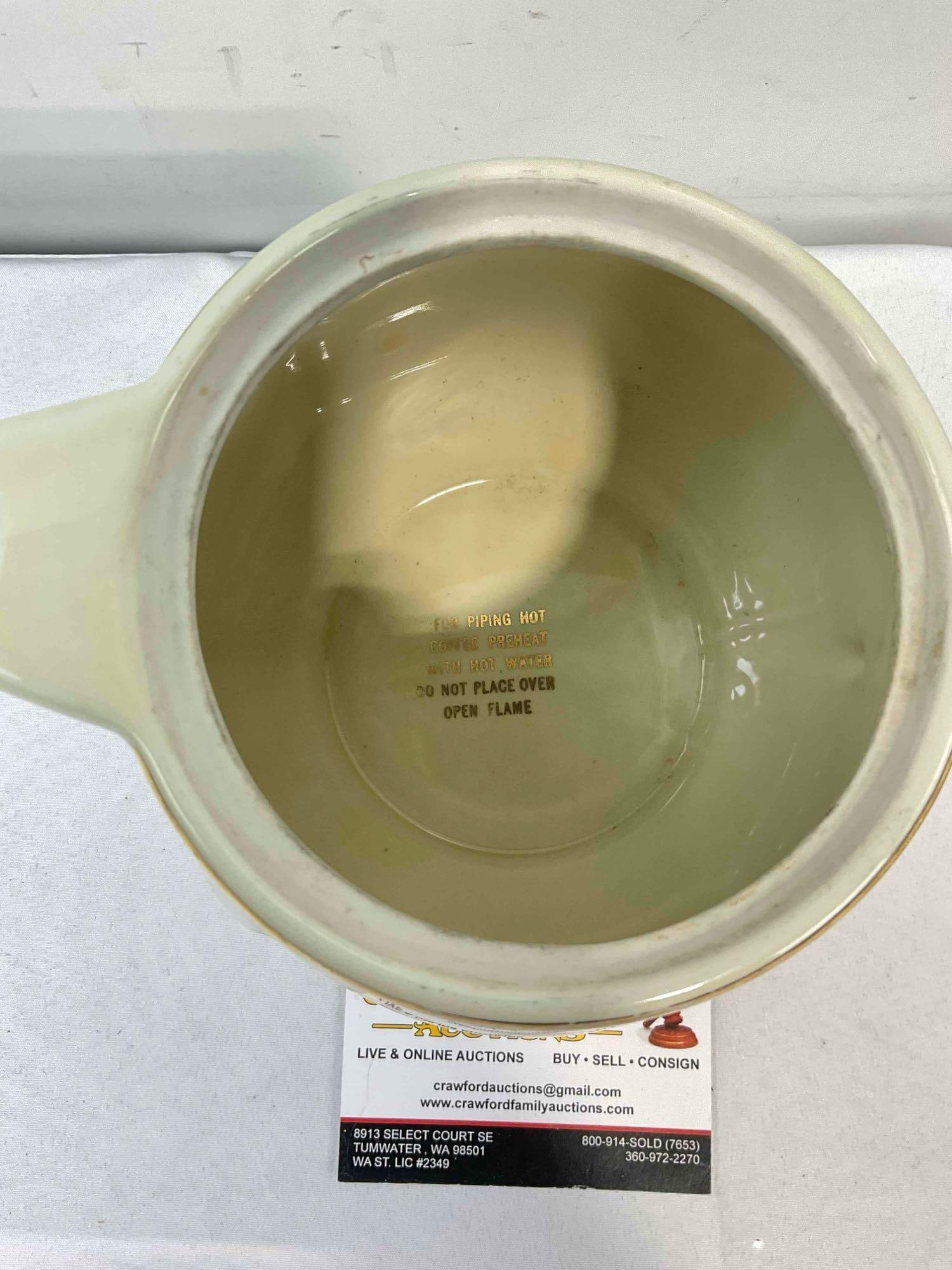 Vintage Hall China Ceramic Coffee Pot w/ Autumn Leaves Design. Good Condition. See pics. - 4