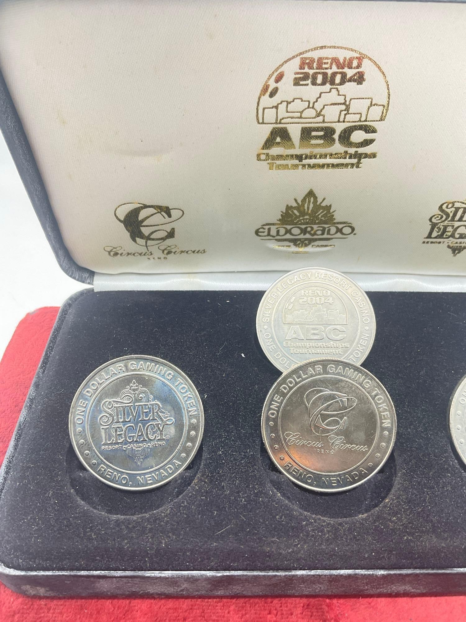 Vintage Reno Nevada 2004 ABC Bowling Championship 4 gaming coin collectors set featuring 3 Casinos - 2