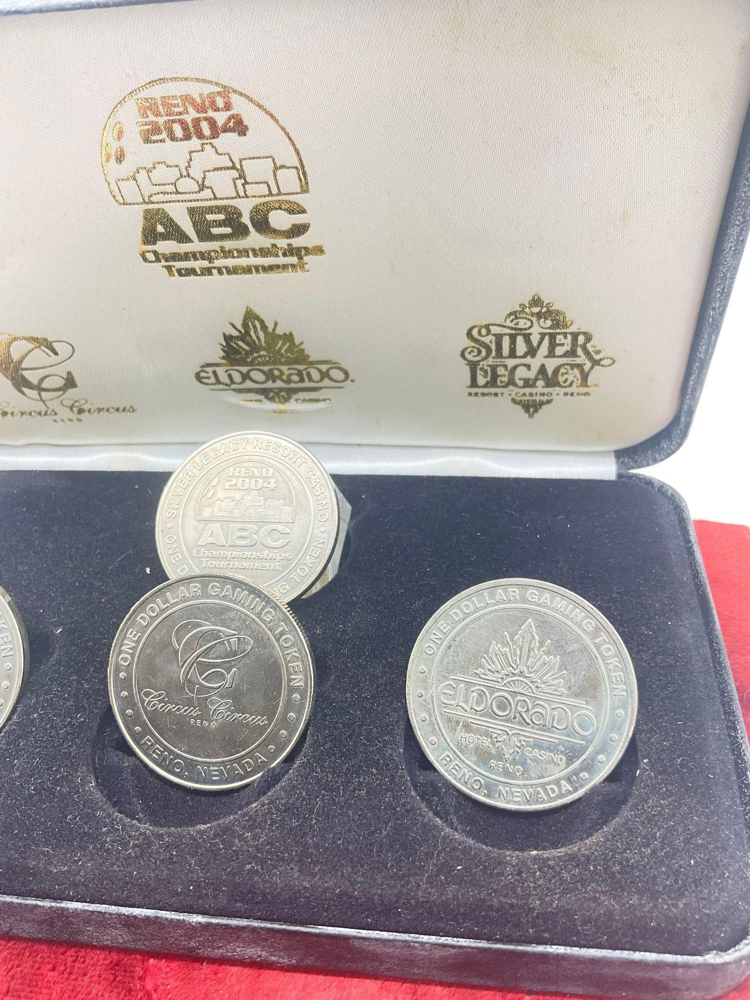 Vintage Reno Nevada 2004 ABC Bowling Championship 4 gaming coin collectors set featuring 3 Casinos - 3