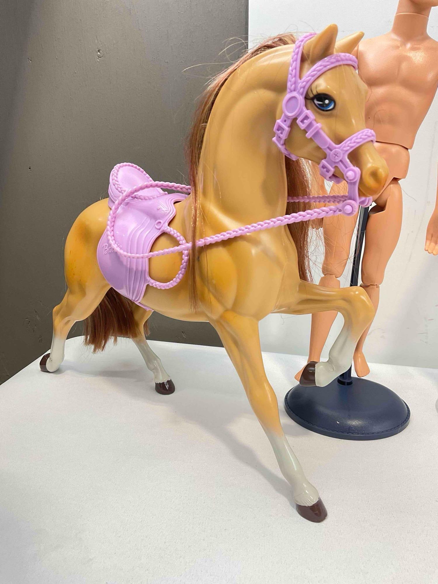 6 pcs Barbie Toys, incl. 4x Collectible Fashion Dolls w/ Stands & 2x Horses. Fair Condition. See - 2