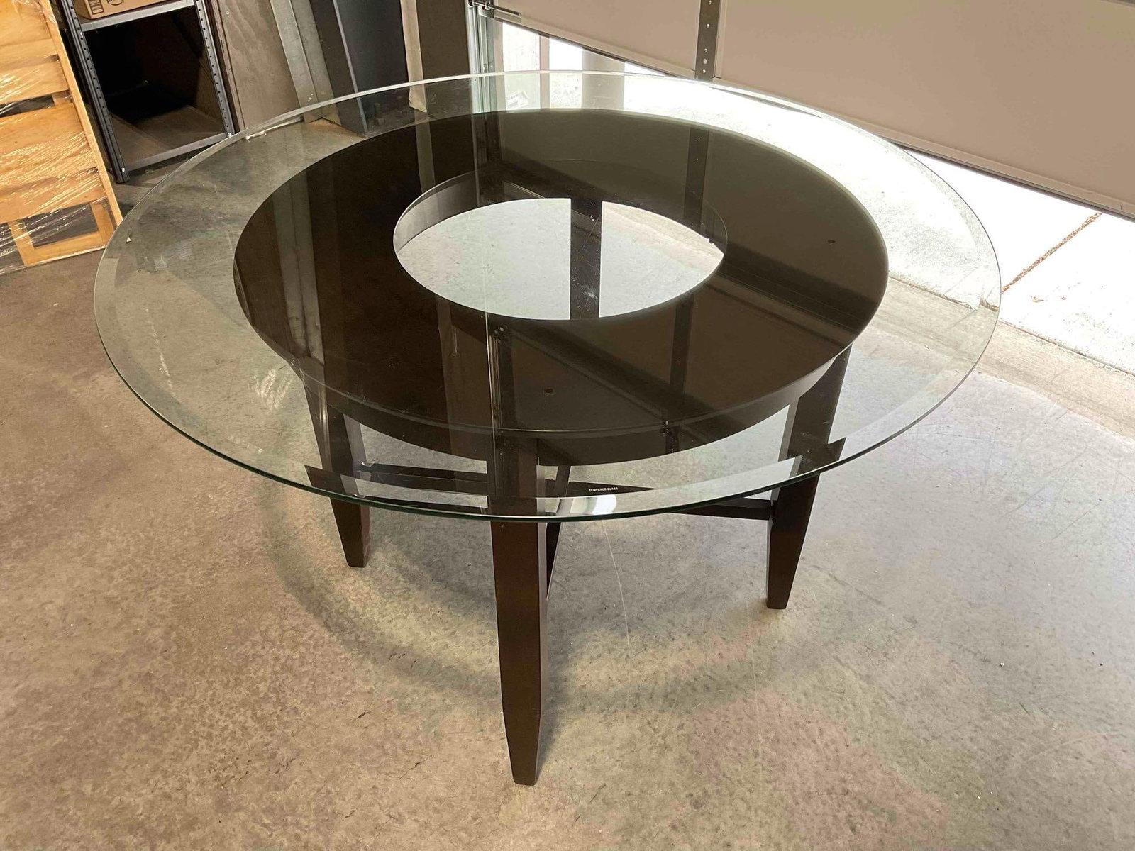Modern Round Wooden Dining Table w/ Glass Top. Fair Condition. Measures 48" x 48" x 30" - 2