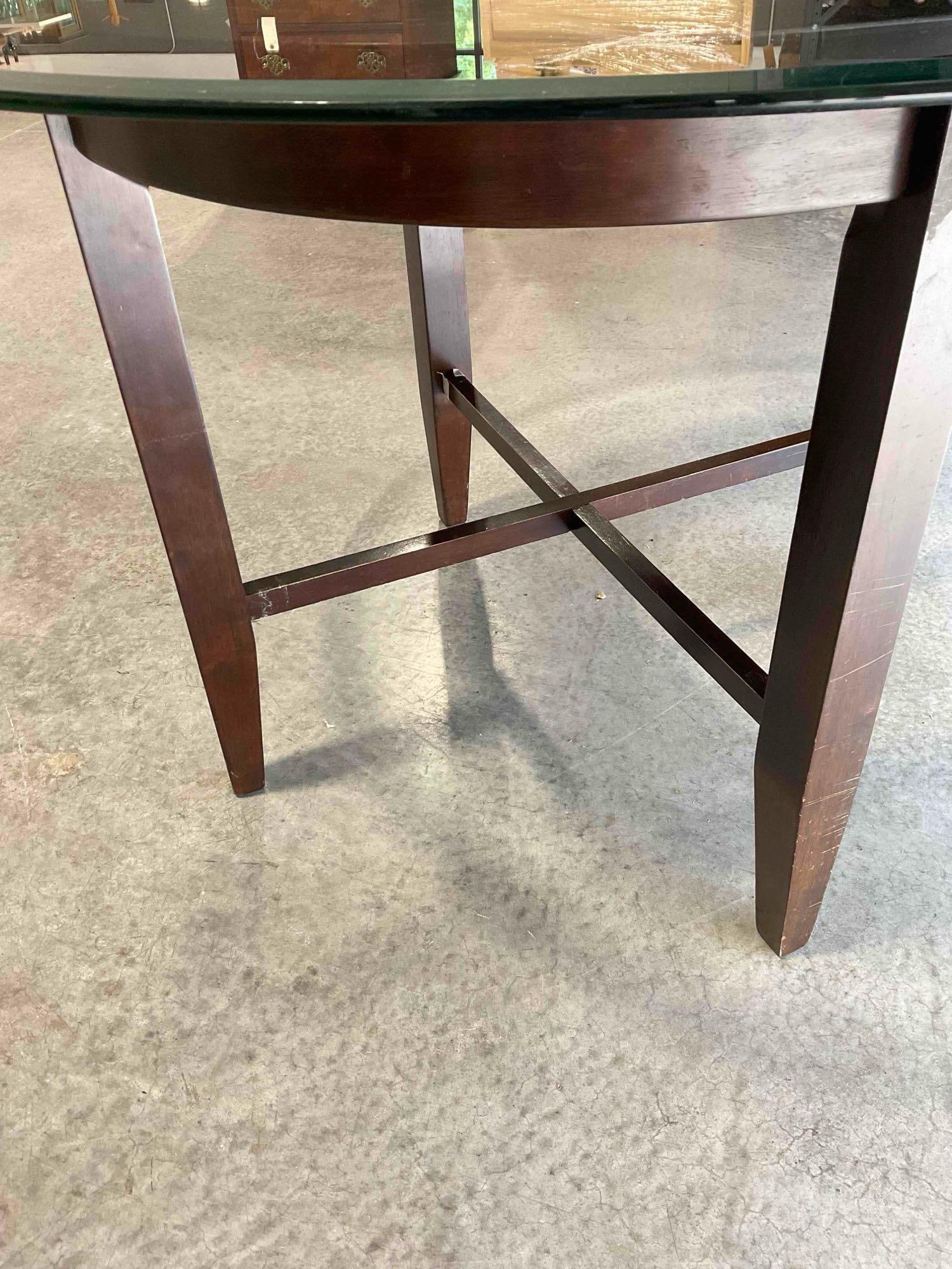 Modern Round Wooden Dining Table w/ Glass Top. Fair Condition. Measures 48" x 48" x 30" - 4