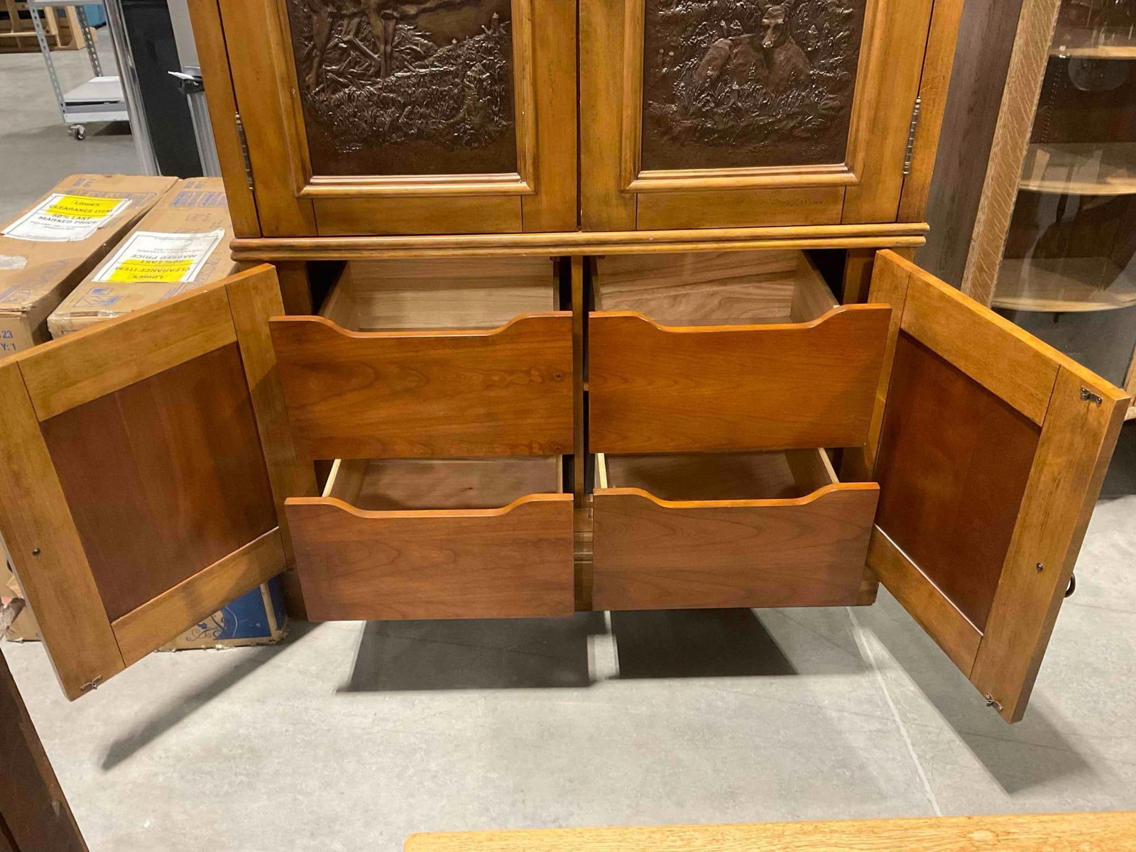 Klaussner "Dick Idol" Rustic Cherry? Wood Finish Armoire w/ Metal Nature Scene. Very Good Cond. - 10