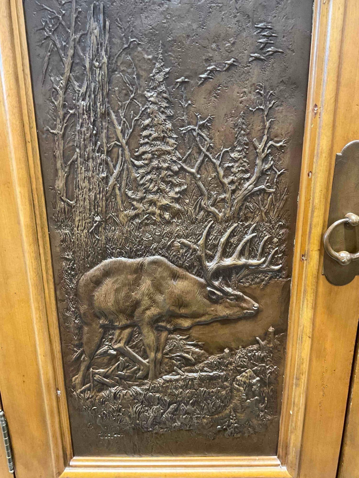 Klaussner "Dick Idol" Rustic Cherry? Wood Finish Armoire w/ Metal Nature Scene. Very Good Cond. - 4