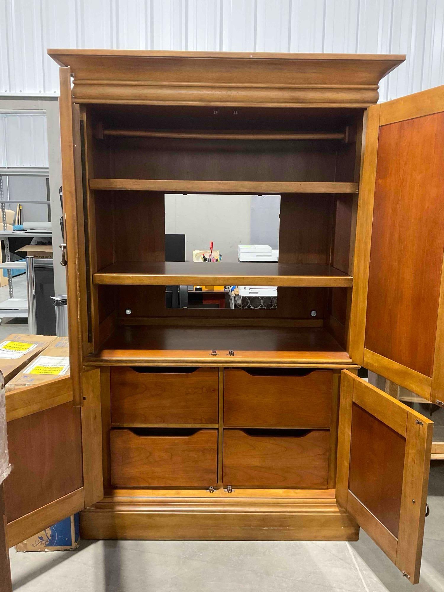 Klaussner "Dick Idol" Rustic Cherry? Wood Finish Armoire w/ Metal Nature Scene. Very Good Cond. - 6