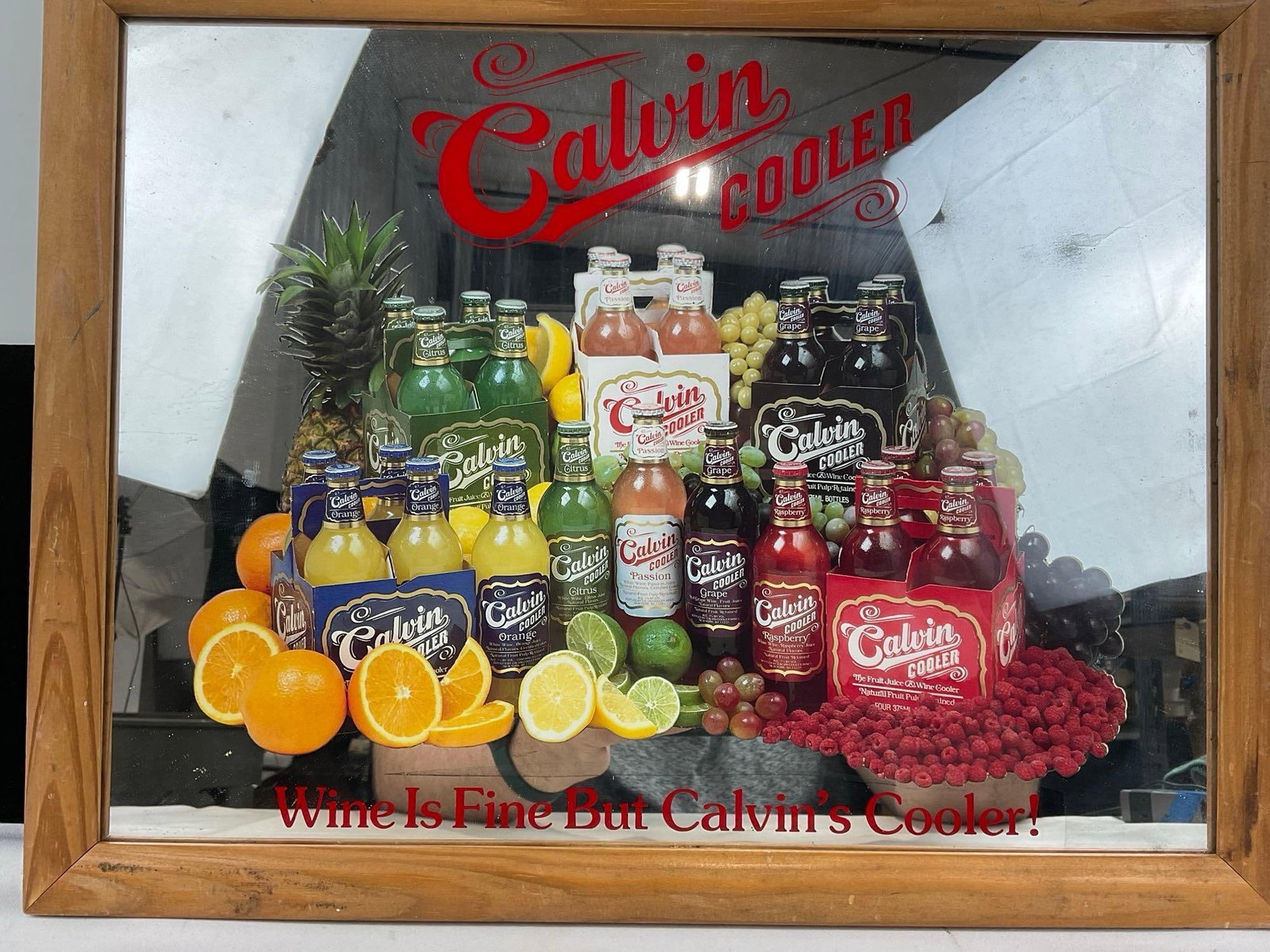 Calvin Cooler Wine Cooler Bar Mirror, 15x19 inches, Wine is Fine but Calvins Cooler - 2