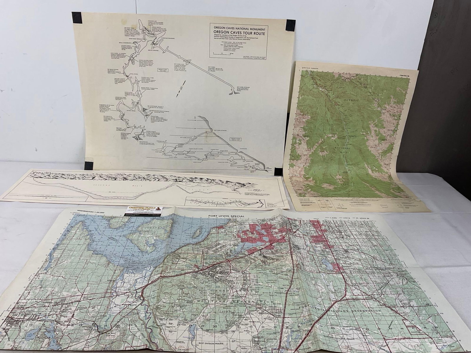 Few PNW Maps, Oregon Caves Tour Route, Fort Lewis Special, Lake Chelan, Elwha Valley, WA, 24 x 18...