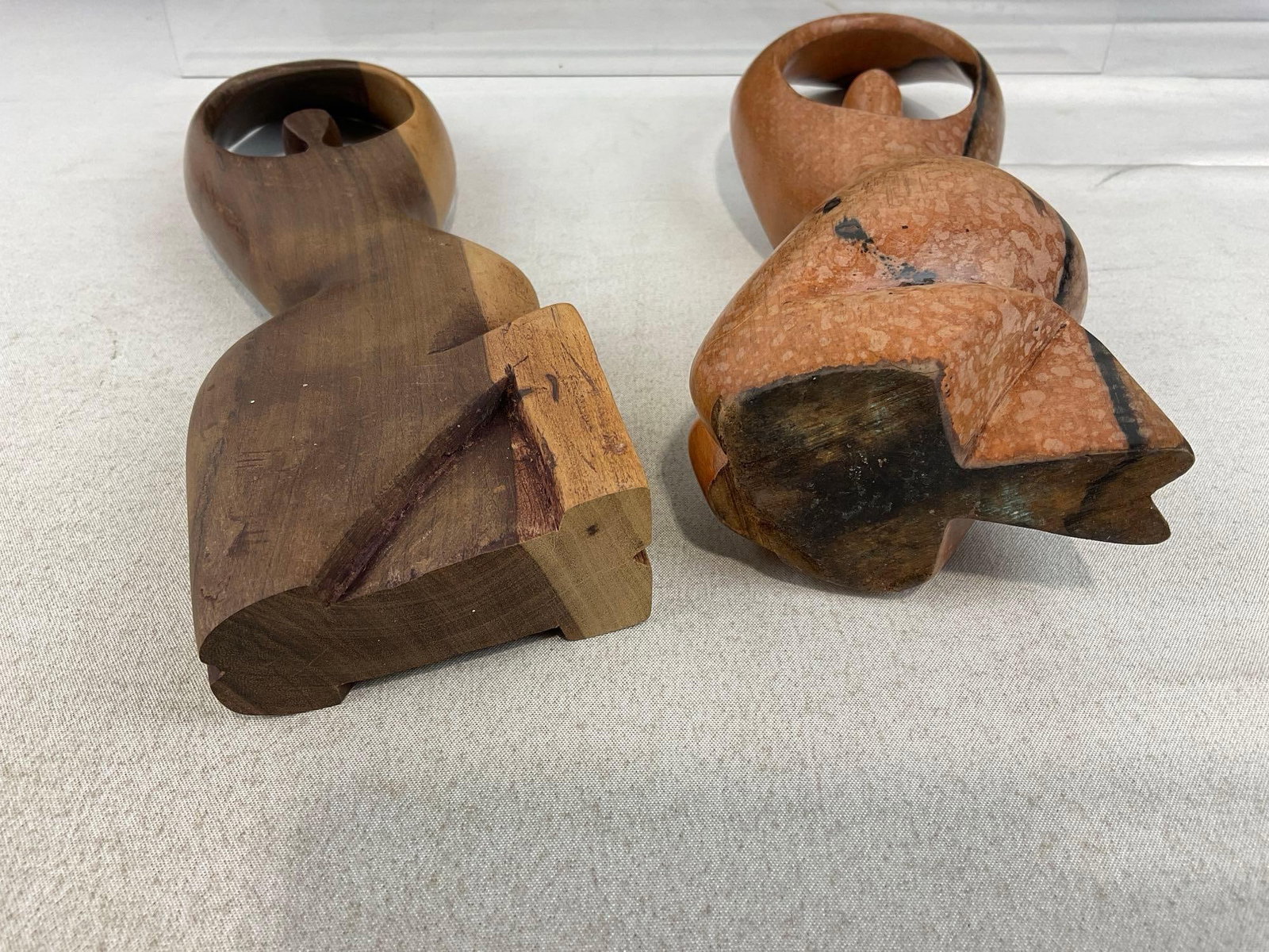 Pair of Shout for Joy Wooden Figures, possibly African hardwood, 13 inches tall - 4