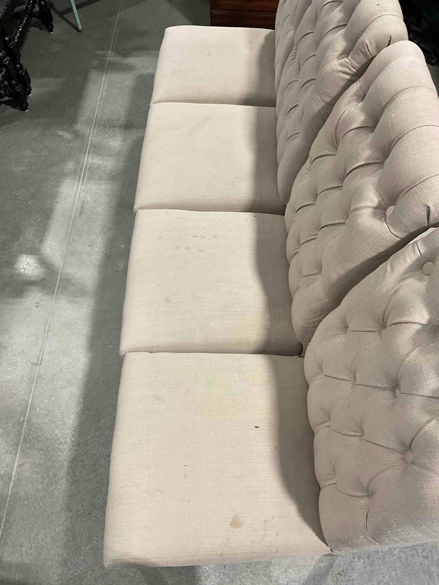 4 pcs World Market Tufted Beige Fabric Upholstered Dining Chairs. Fair Condition. See pics. - 5