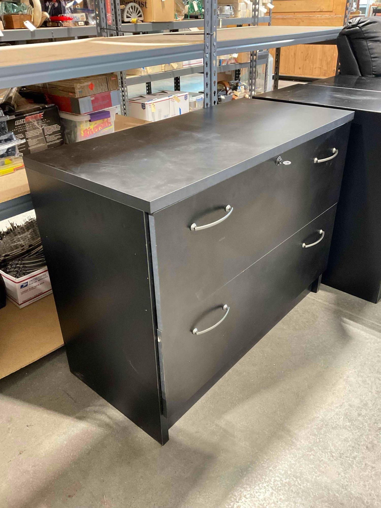 Black Painted Wood Finish 2-Drawer Filing Cabinet. Fair Condition. See pics. - 3