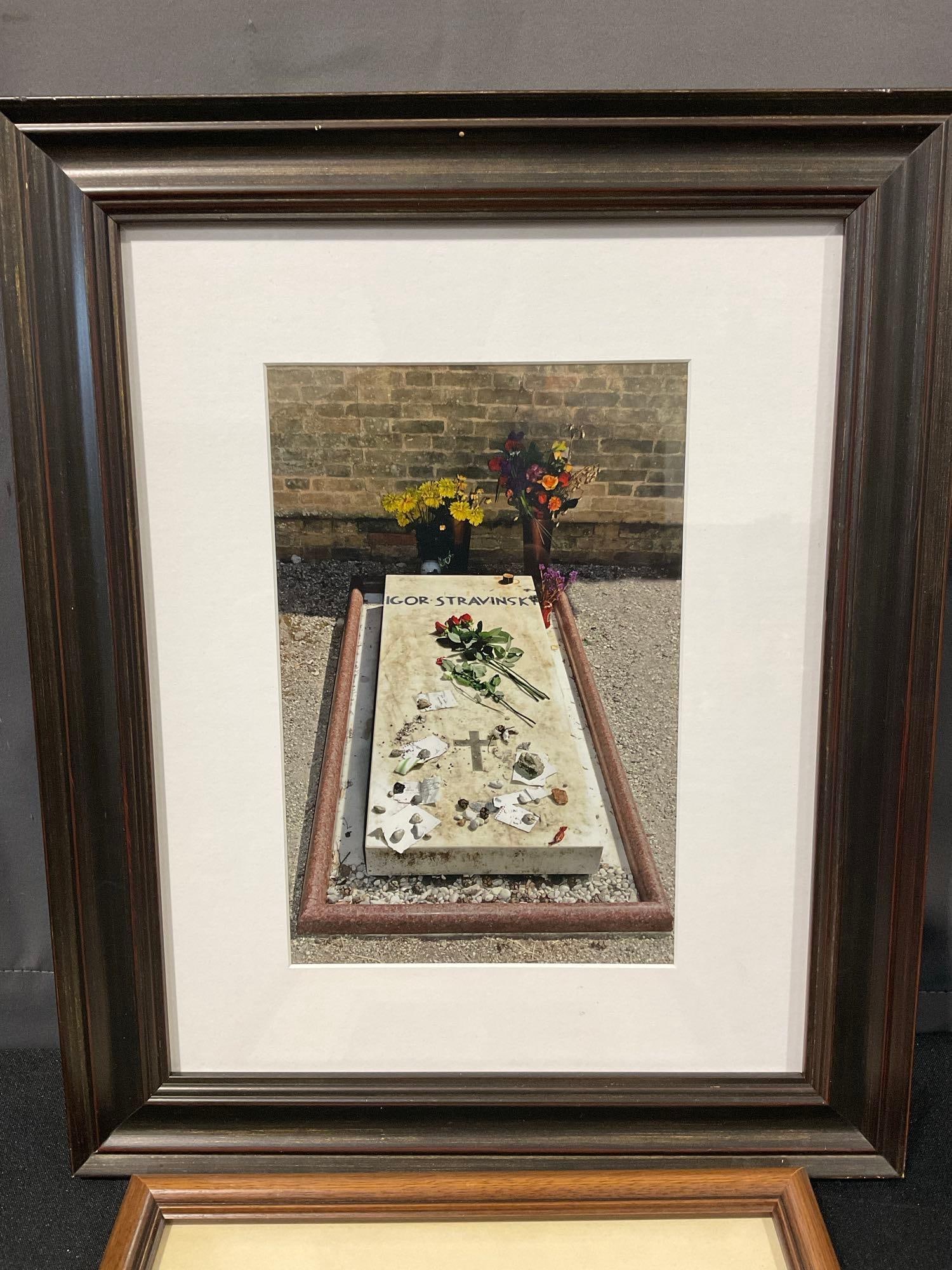 Igor Stravinsky lot - framed vintage photo print, Igor funeral plot photo in frame w/ additional - 2