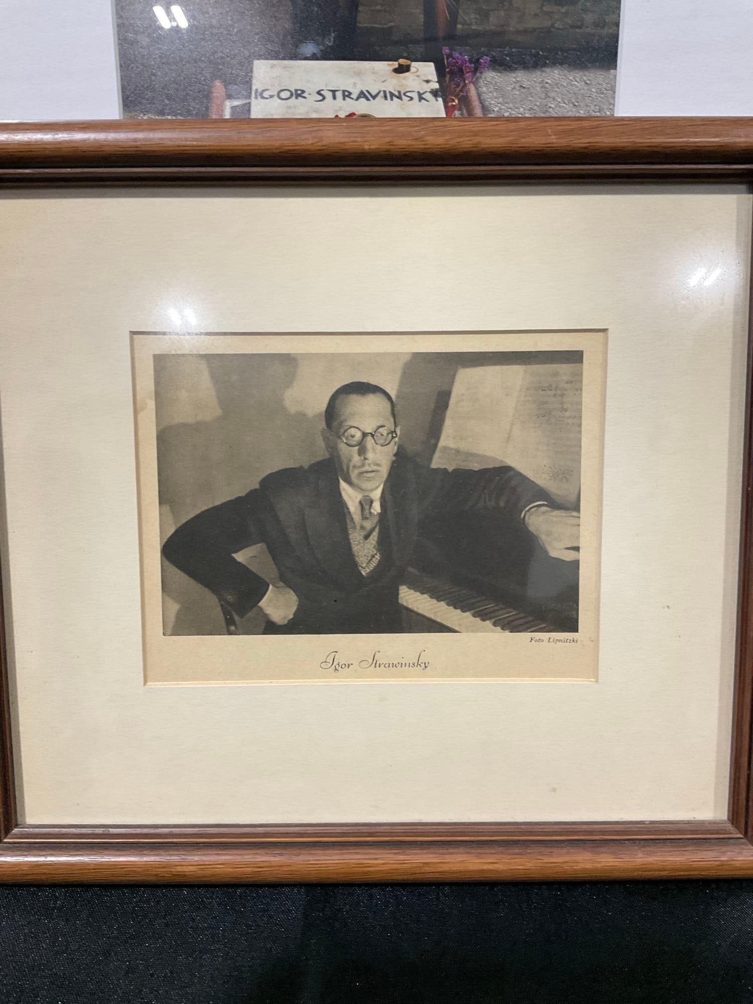 Igor Stravinsky lot - framed vintage photo print, Igor funeral plot photo in frame w/ additional - 3