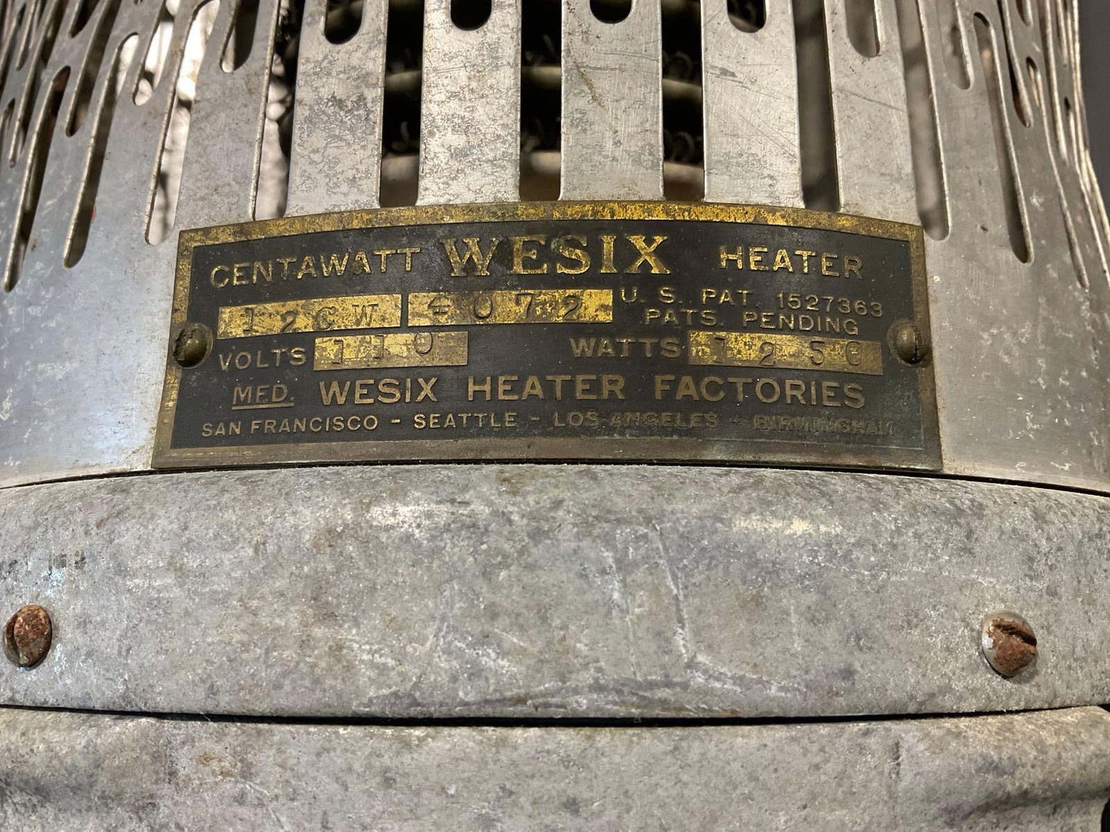 Early 20th Century Centawatt Wesix Heater, untested, sold as is, 17h x 10w x 8d inches - 4