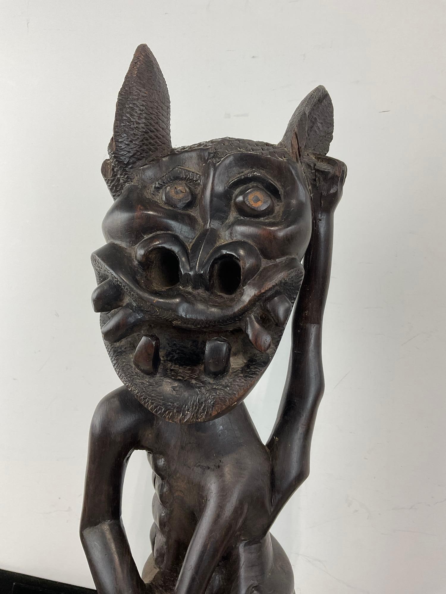 South Eastern African Makonde Shetani Figure, Hand Carved Dark Wood Sculpture, 23x6x5 inches - 2