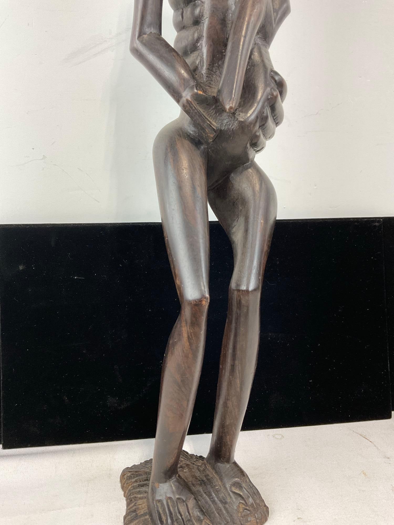 South Eastern African Makonde Shetani Figure, Hand Carved Dark Wood Sculpture, 23x6x5 inches - 3