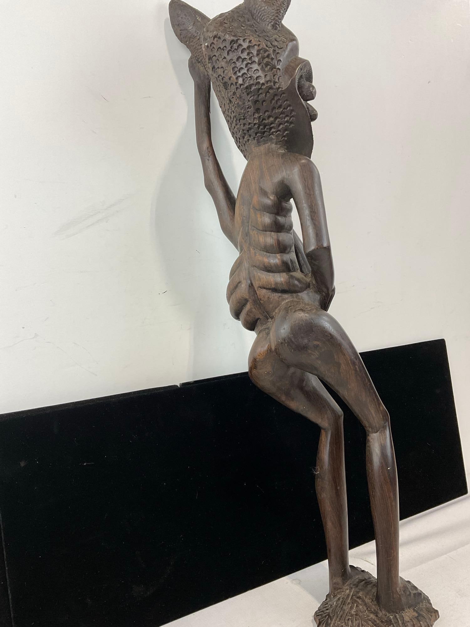 South Eastern African Makonde Shetani Figure, Hand Carved Dark Wood Sculpture, 23x6x5 inches - 4