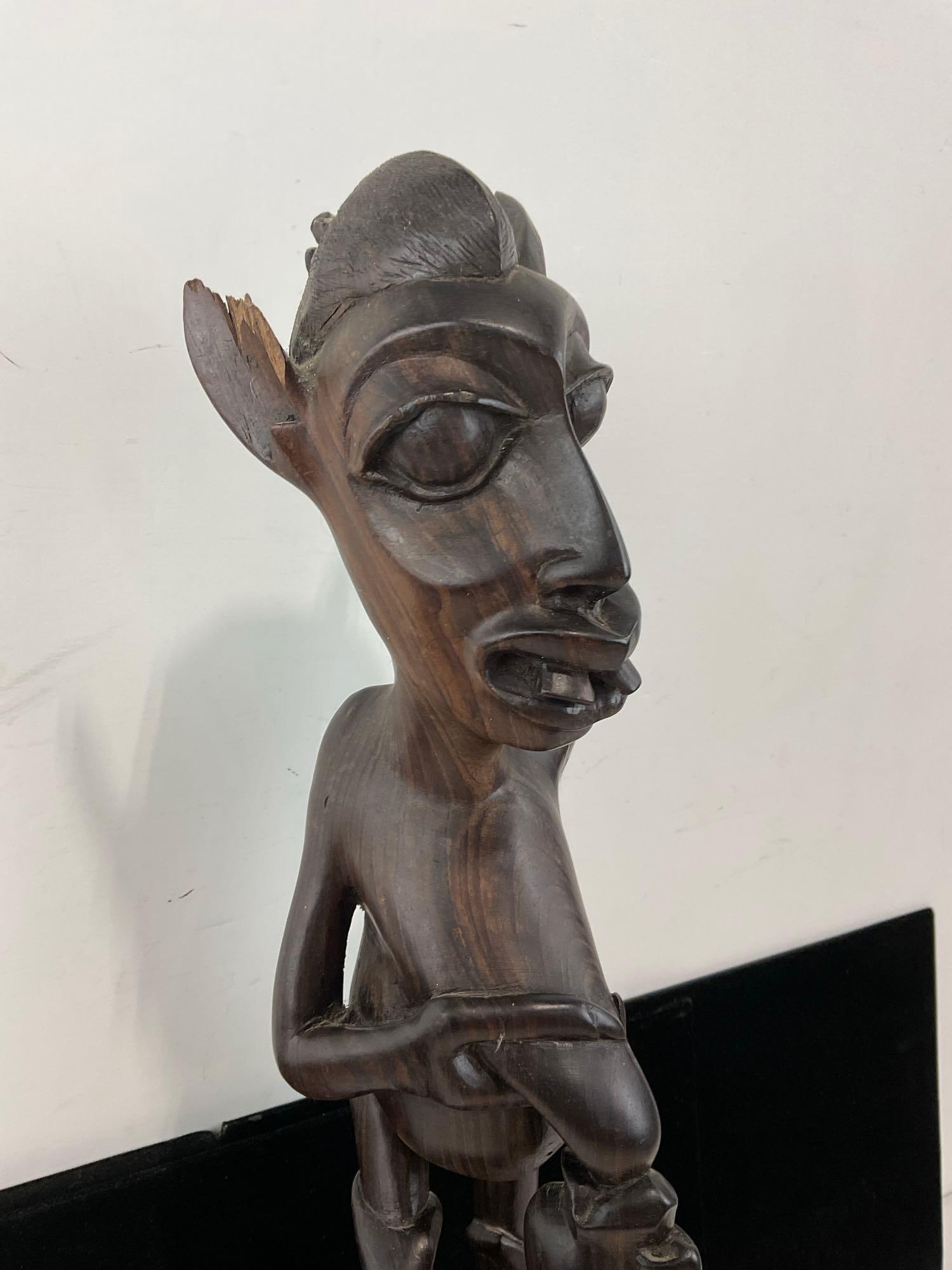 Makonde Shetani Figure, South Eastern African Hand Carved Dark Wood Sculpture, 20x6x5 inches - 2