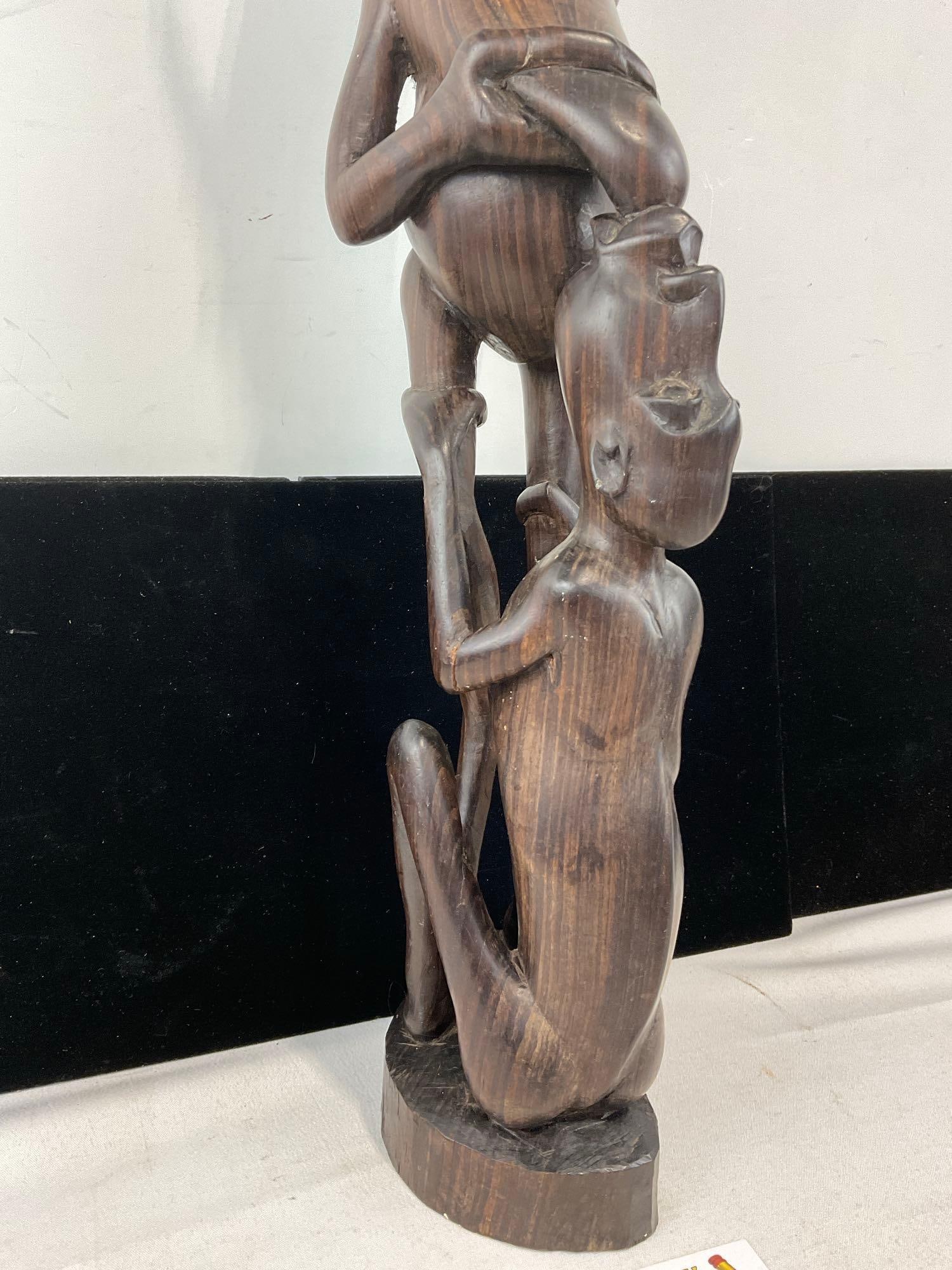 Makonde Shetani Figure, South Eastern African Hand Carved Dark Wood Sculpture, 20x6x5 inches - 3