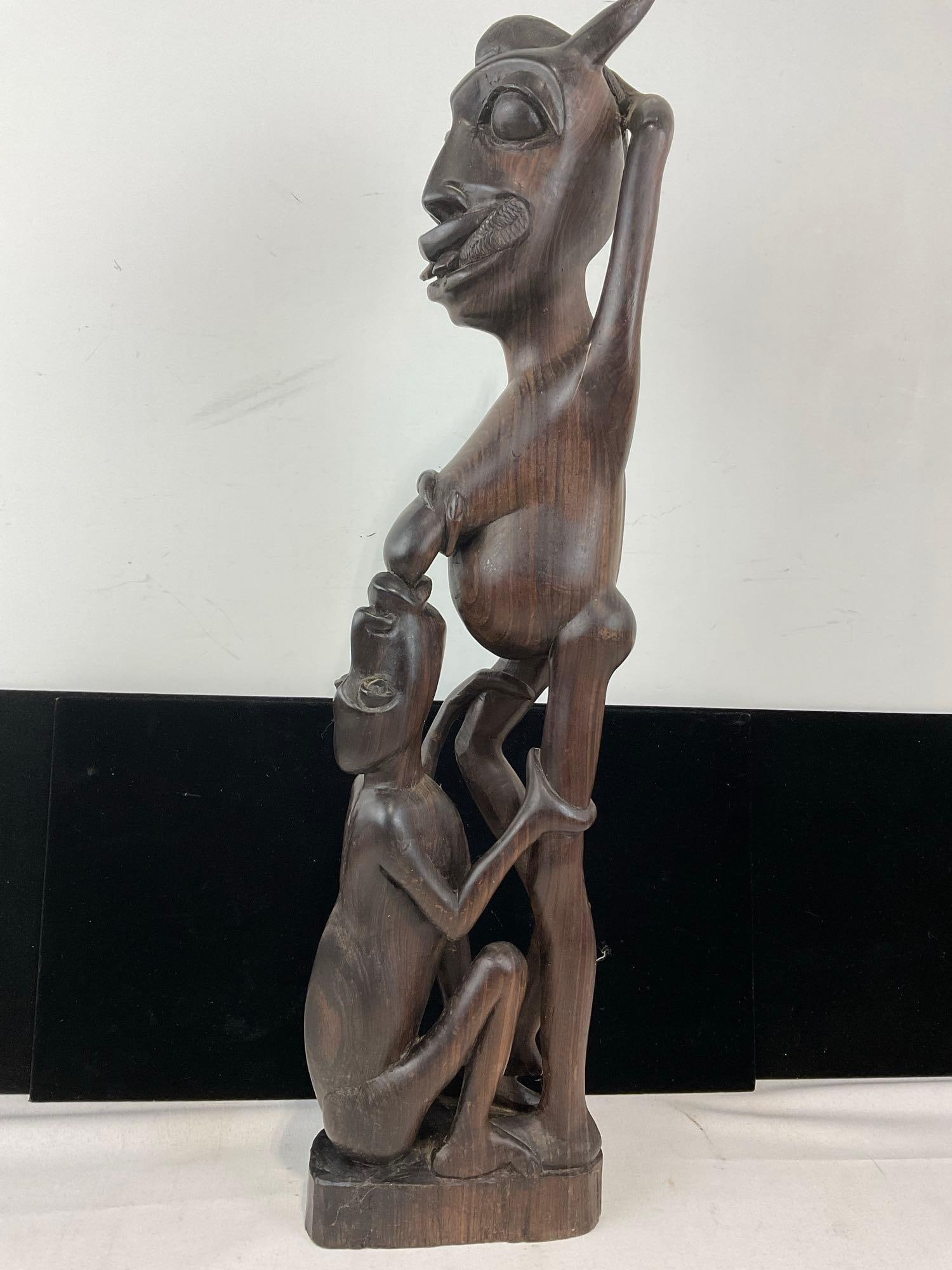Makonde Shetani Figure, South Eastern African Hand Carved Dark Wood Sculpture, 20x6x5 inches - 4