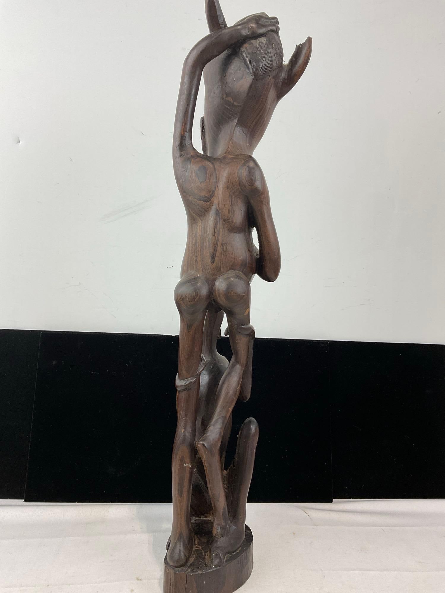 Makonde Shetani Figure, South Eastern African Hand Carved Dark Wood Sculpture, 20x6x5 inches - 5