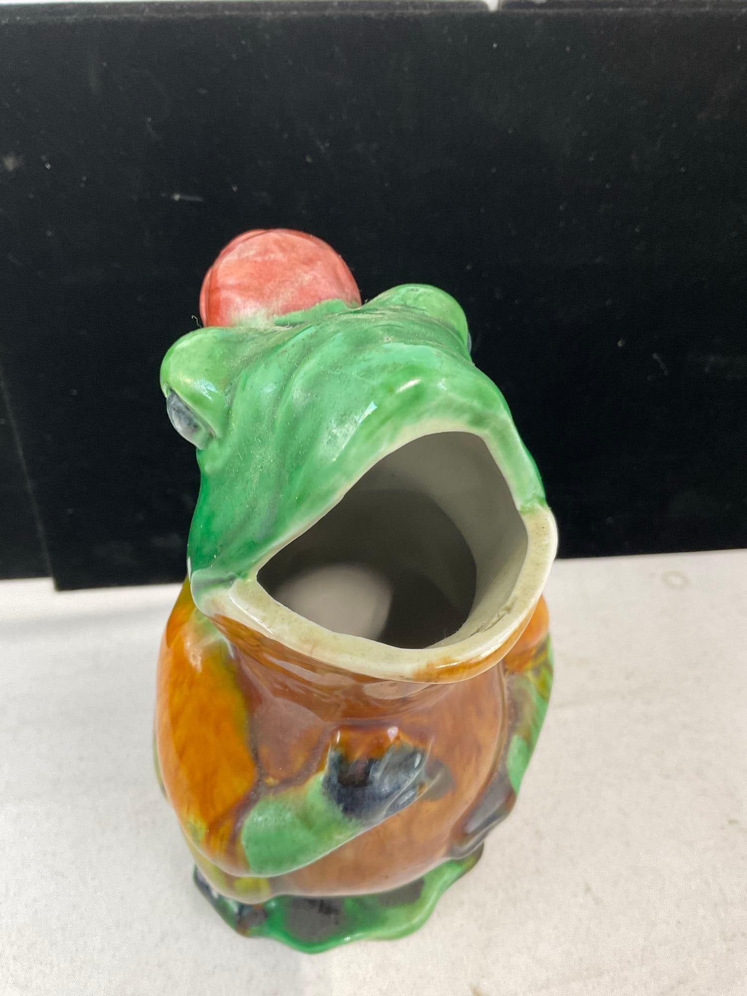 Vintage Majolica-Style Glazed Ceramic Frog Pitcher, 9x6x5 inches - 3
