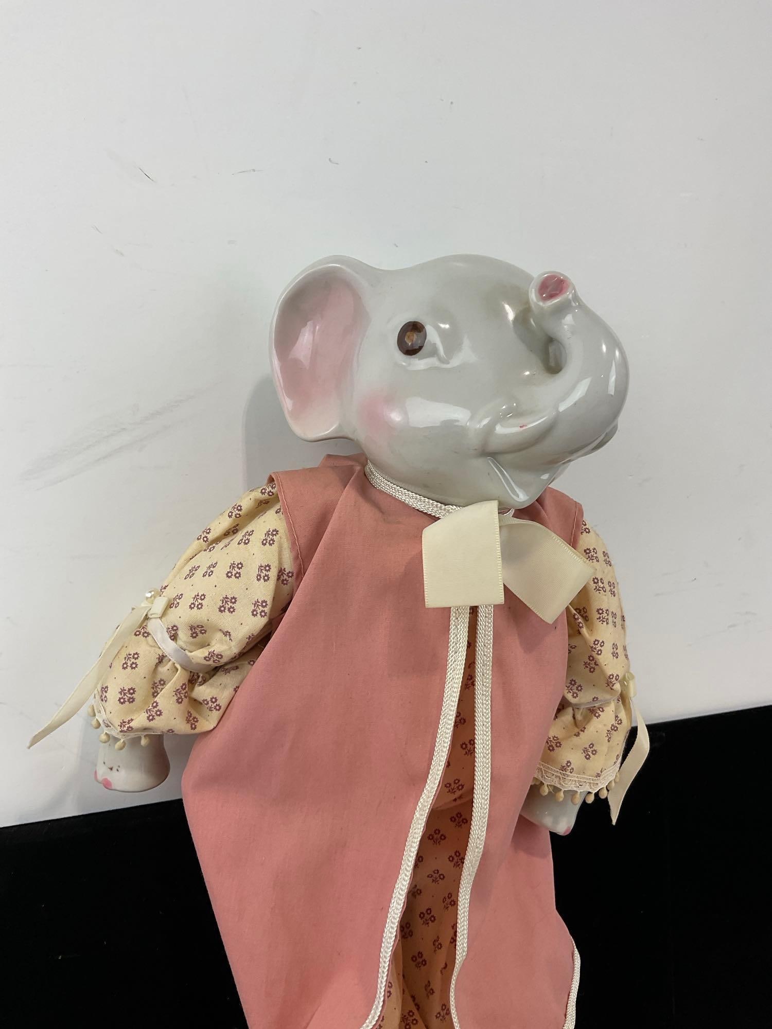 Vintage Thai Handmade Elephant Doll, Pink Coat & Patterned Blouse, w/tassels on the fringe, 18 inch - 2