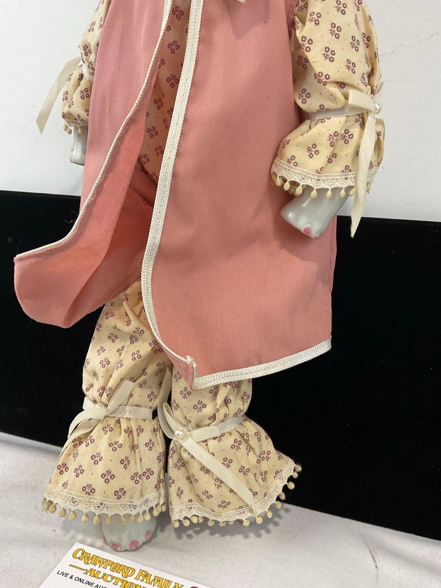 Vintage Thai Handmade Elephant Doll, Pink Coat & Patterned Blouse, w/tassels on the fringe, 18 inch - 3